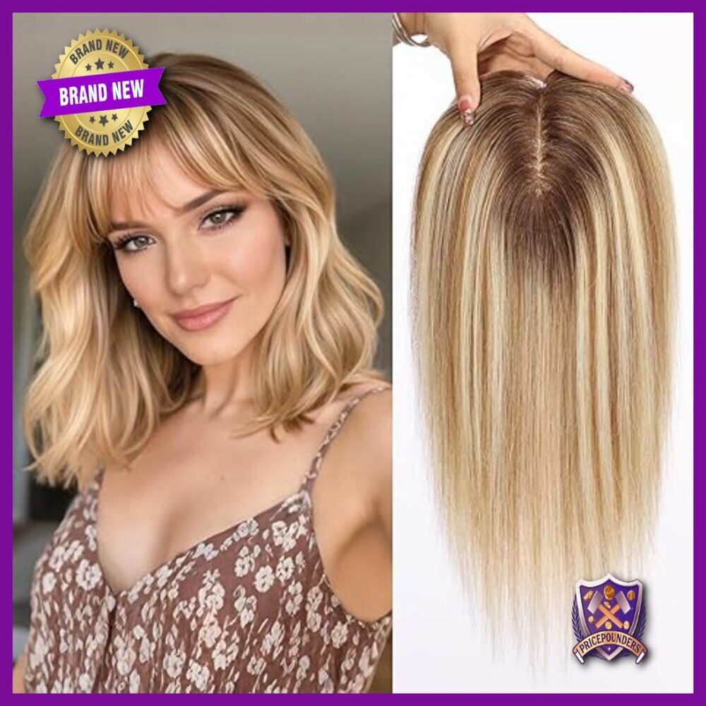 5x5 Silk Base Hair Topper for Thinning Hair, 60g Human Hair with Bangs